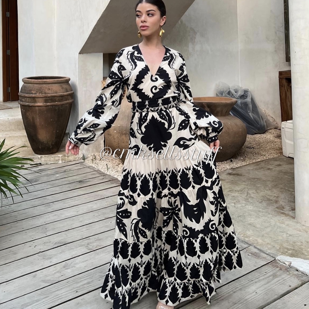 ZARA NWT PRINTED MAXI DRESS BLACK WHITE XS,S,M - Picture 4 of 9
